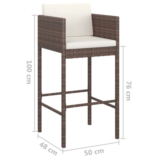 vidaXL Bar Stools 2 pcs with Cushions Brown Poly Rattan - Image 7