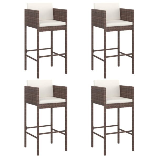 vidaXL Bar Stools 4 pcs with Cushions Brown Poly Rattan - Image 2