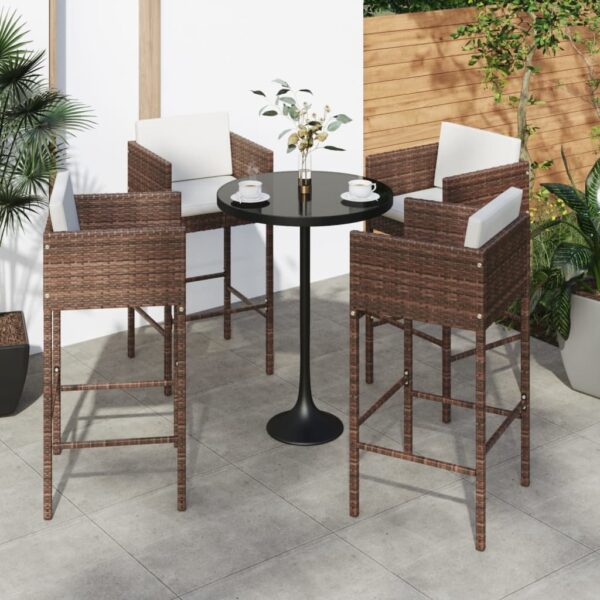 vidaXL Bar Stools 4 pcs with Cushions Brown Poly Rattan