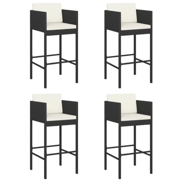 vidaXL Bar Stools 4 pcs with Cushions Black Poly Rattan - Image 2