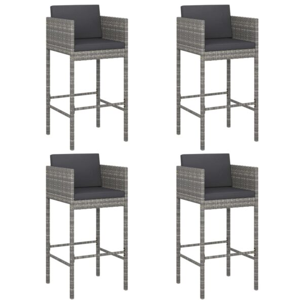 vidaXL Bar Stools 4 pcs with Cushions Gray Poly Rattan - Image 2