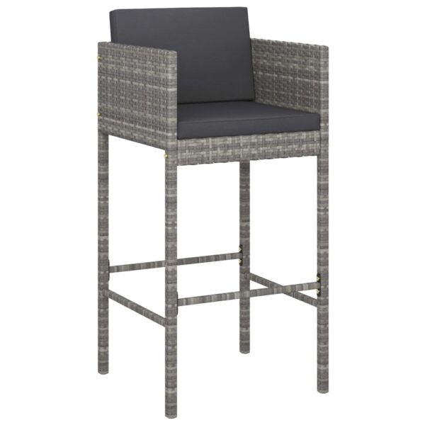 vidaXL Bar Stools 4 pcs with Cushions Gray Poly Rattan - Image 3