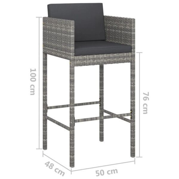 vidaXL Bar Stools 4 pcs with Cushions Gray Poly Rattan - Image 7