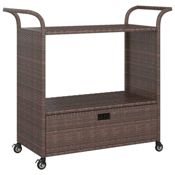 vidaXL Bar Cart with Drawer Brown 39.4"x17.7"x38.2" Poly Rattan - Image 2