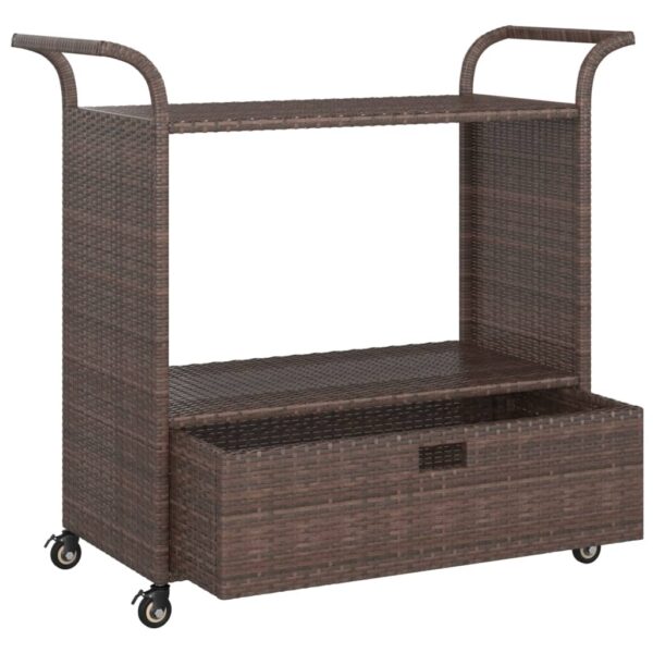 vidaXL Bar Cart with Drawer Brown 39.4"x17.7"x38.2" Poly Rattan - Image 4