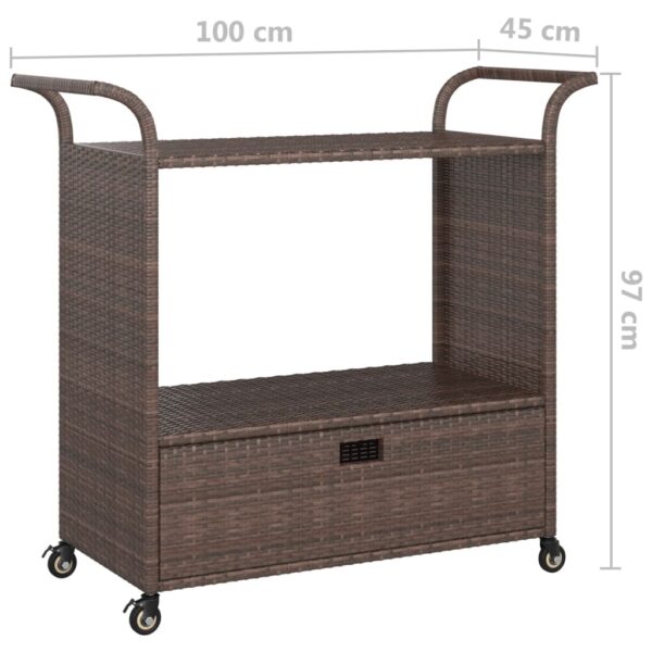 vidaXL Bar Cart with Drawer Brown 39.4"x17.7"x38.2" Poly Rattan - Image 7