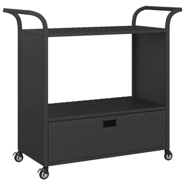 vidaXL Bar Cart with Drawer Black 39.4"x17.7"x38.2" Poly Rattan - Image 2