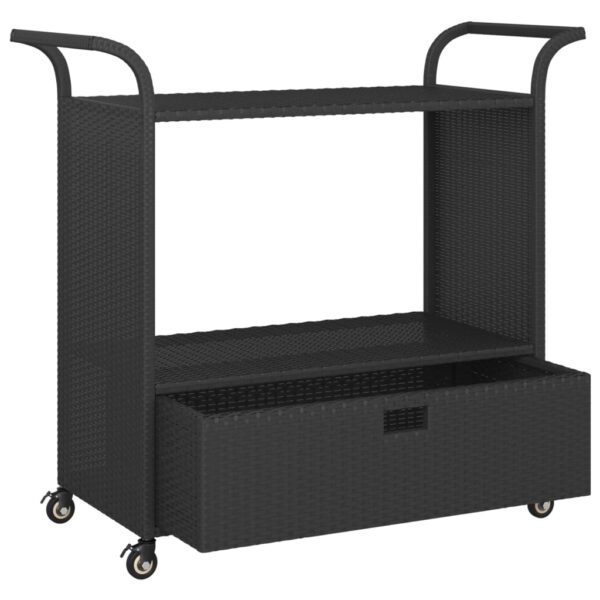 vidaXL Bar Cart with Drawer Black 39.4"x17.7"x38.2" Poly Rattan - Image 4