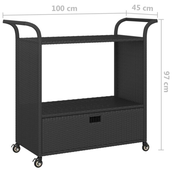 vidaXL Bar Cart with Drawer Black 39.4"x17.7"x38.2" Poly Rattan - Image 7