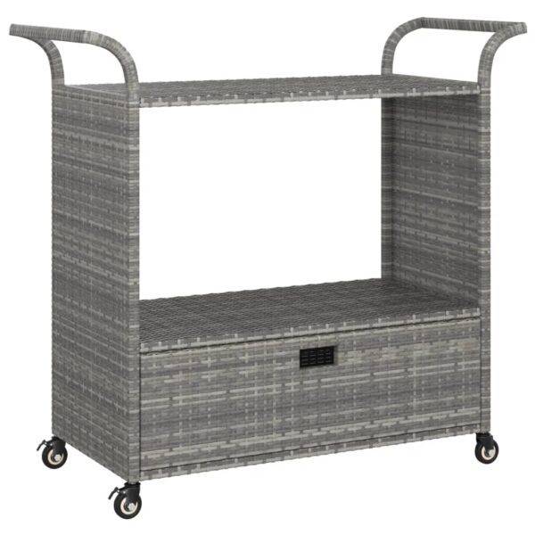 vidaXL Bar Cart with Drawer Gray 39.4"x17.7"x38.2" Poly Rattan - Image 2