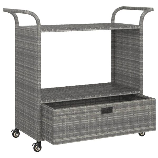 vidaXL Bar Cart with Drawer Gray 39.4"x17.7"x38.2" Poly Rattan - Image 4