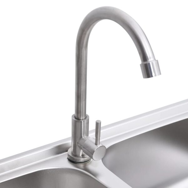 vidaXL Camping Sink Double Basins with Tap Stainless Steel - Image 6