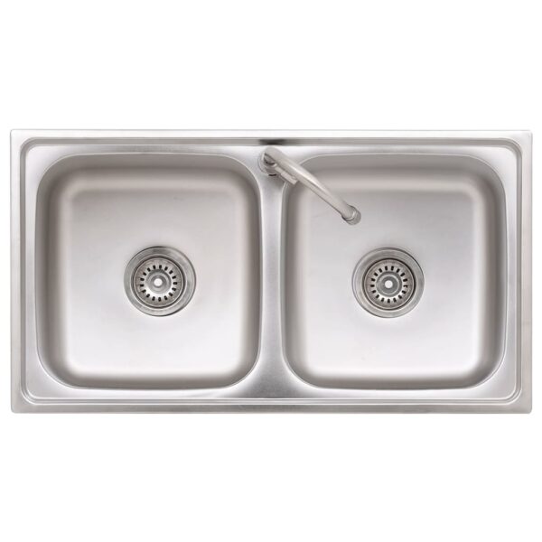 vidaXL Camping Sink Double Basins with Tap Stainless Steel - Image 5