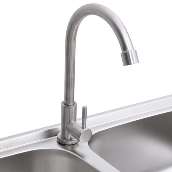 vidaXL Camping Sink Double Basins with Tap Stainless Steel - Image 6