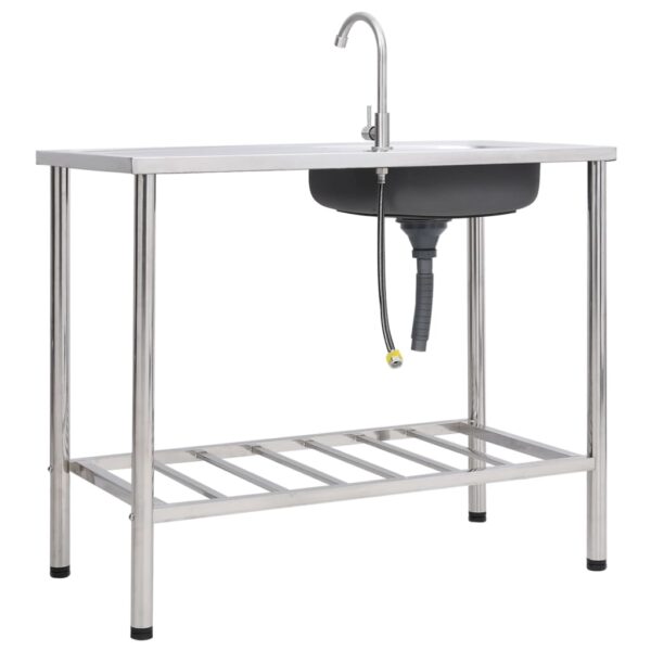 vidaXL Camping Sink Single Basin with Tap Stainless Steel - Image 4