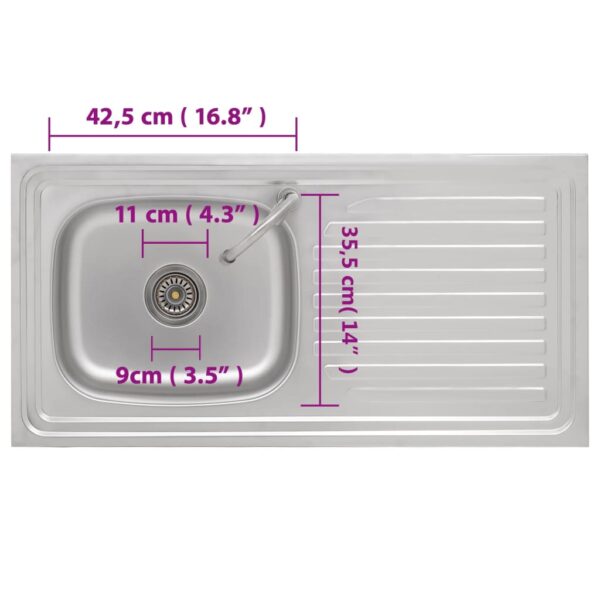 vidaXL Camping Sink Single Basin with Tap Stainless Steel - Image 9