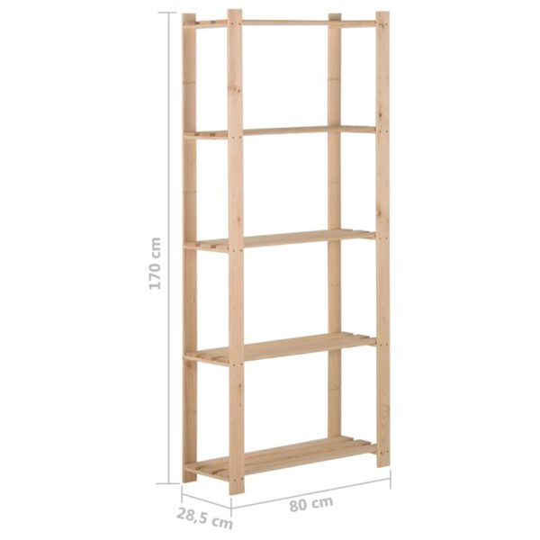 vidaXL 5-Tier Storage Rack 31.5"x11.2"x66.9" Solid Wood Pine - Image 6