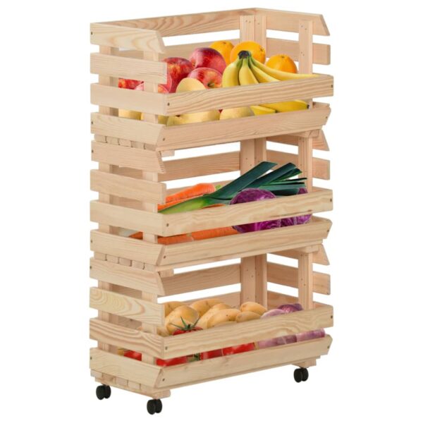 vidaXL Vegetable Trolley 14.6"x11.8"x31.5" Solid Wood Pine - Image 2