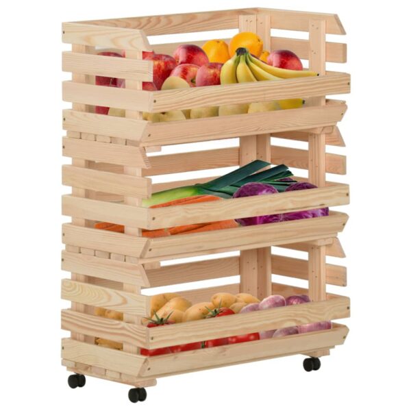 vidaXL Vegetable Trolley 22.4"x11.8"x31.5" Solid Wood Pine - Image 2