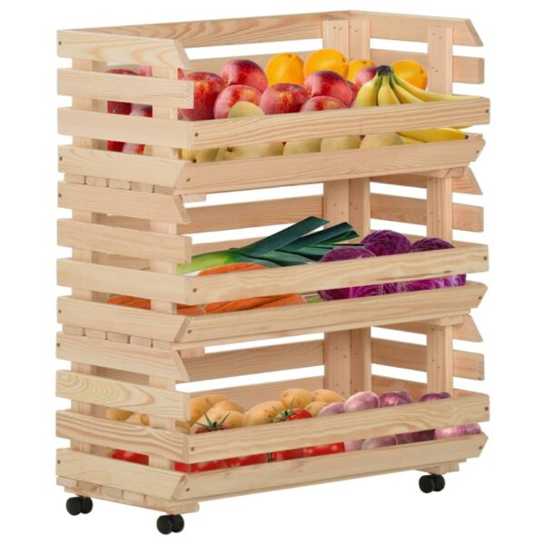 vidaXL Vegetable Trolley 30.3"x11.8"x31.5" Solid Wood Pine - Image 2