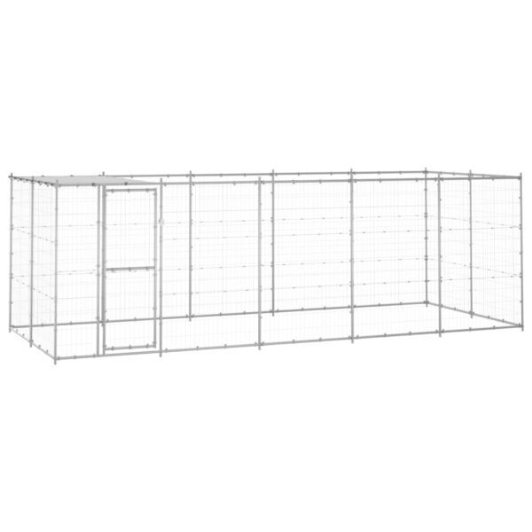 vidaXL Outdoor Dog Kennel Galvanized Steel with Roof 130.2 ftÂ²