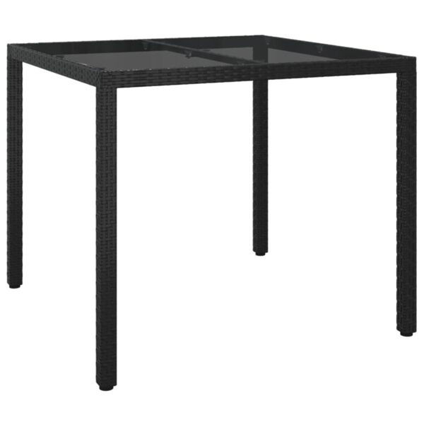 vidaXL Patio Table 35.4"x35.4"x29.5" Tempered Glass and Poly Rattan Black - Image 2