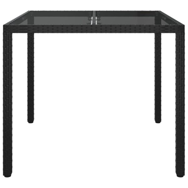 vidaXL Patio Table 35.4"x35.4"x29.5" Tempered Glass and Poly Rattan Black - Image 3