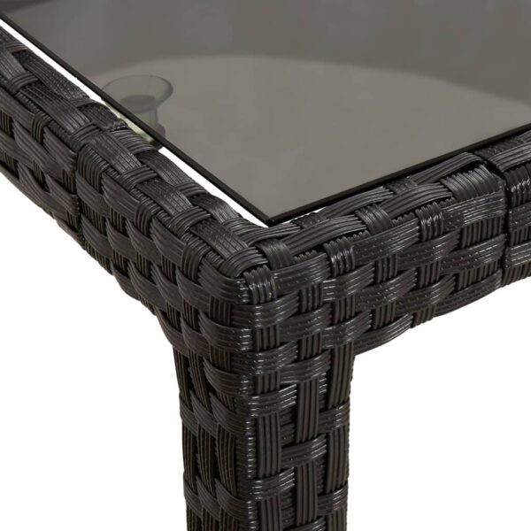 vidaXL Patio Table 35.4"x35.4"x29.5" Tempered Glass and Poly Rattan Black - Image 5