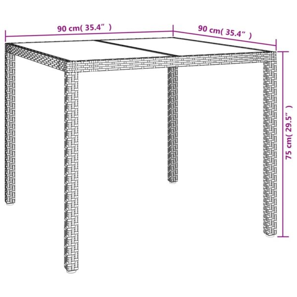 vidaXL Patio Table 35.4"x35.4"x29.5" Tempered Glass and Poly Rattan Black - Image 6