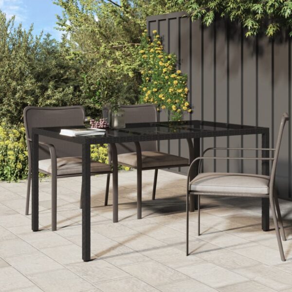 vidaXL Patio Table 59.1"x35.4"x29.5" Tempered Glass and Poly Rattan Black