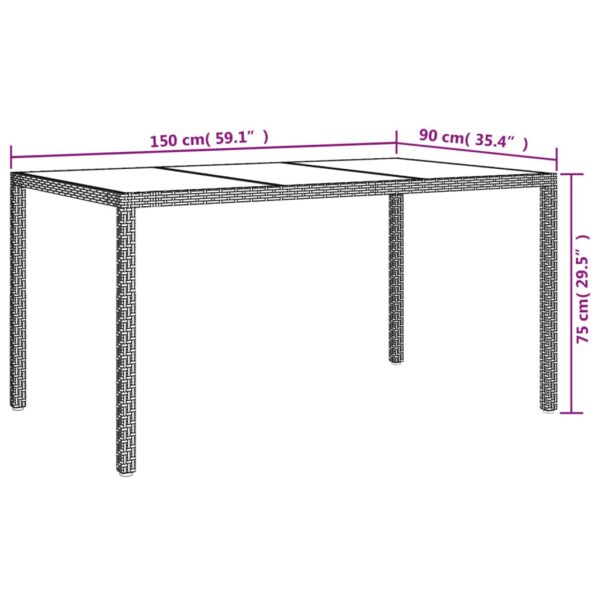 vidaXL Patio Table 59.1"x35.4"x29.5" Tempered Glass and Poly Rattan Gray - Image 6