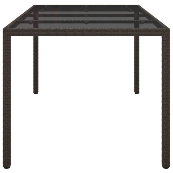 vidaXL Patio Table Brown 74.8"x35.4"x29.5" Tempered Glass and Poly Rattan - Image 4