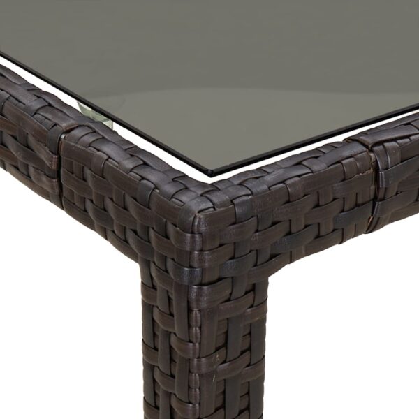 vidaXL Patio Table Brown 74.8"x35.4"x29.5" Tempered Glass and Poly Rattan - Image 5