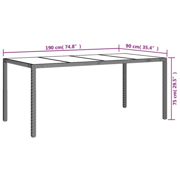 vidaXL Patio Table Brown 74.8"x35.4"x29.5" Tempered Glass and Poly Rattan - Image 6