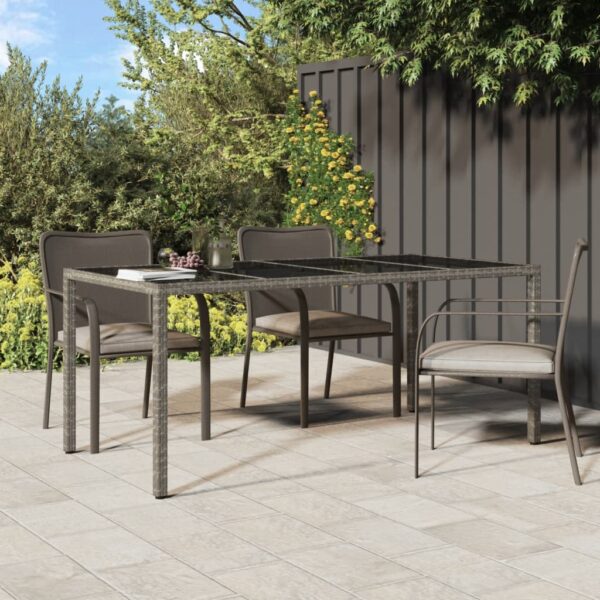 vidaXL Patio Table Gray 74.8"x35.4"x29.5" Tempered Glass and Poly Rattan