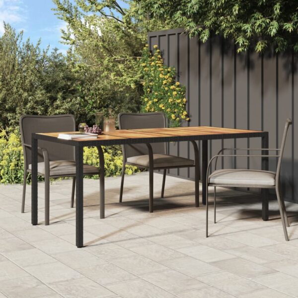 vidaXL Patio Table 74.8"x35.4"x29.5" Poly Rattan and Acacia Wood Black