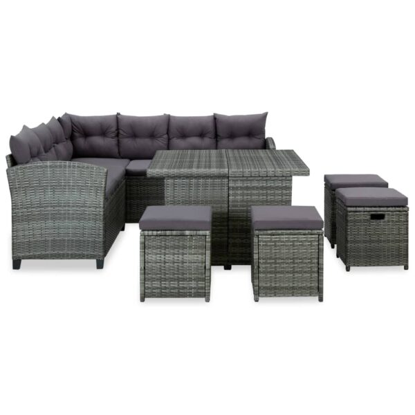 vidaXL 6 Piece Patio Lounge Set with Cushions Poly Rattan Gray - Image 2