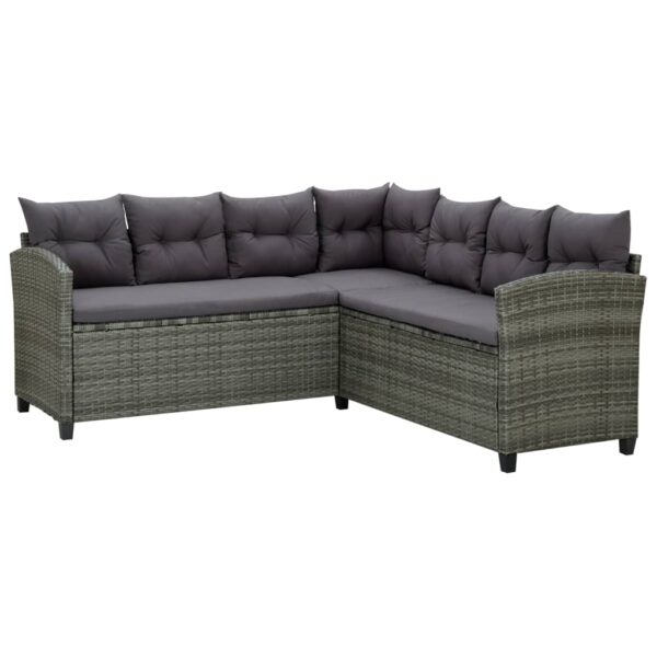 vidaXL 6 Piece Patio Lounge Set with Cushions Poly Rattan Gray - Image 3