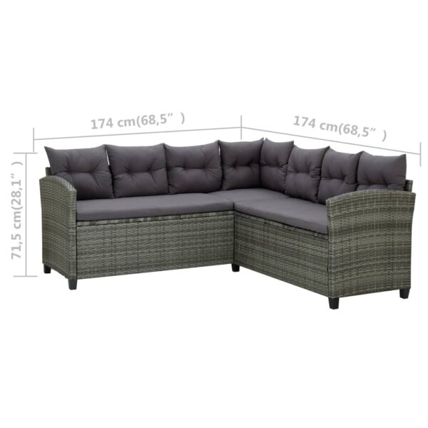 vidaXL 6 Piece Patio Lounge Set with Cushions Poly Rattan Gray - Image 10