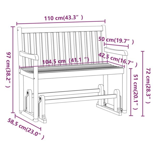 vidaXL Patio Swing Bench 43.3" Solid Acacia Wood - Image 8