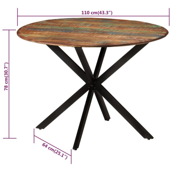 vidaXL Dining Table Ã˜43.3"x30.7" Solid Wood Reclaimed and Steel - Image 6