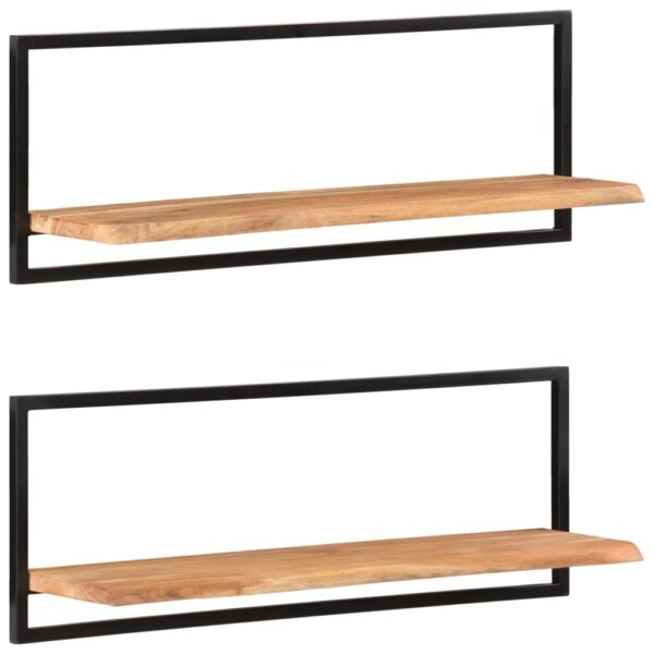 vidaXL Wall Shelves 2 pcs 39.4"x9.4"x13.8" Solid Wood Acacia and Steel - Image 11