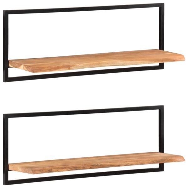 vidaXL Wall Shelves 2 pcs 39.4"x9.4"x13.8" Solid Wood Acacia and Steel - Image 8