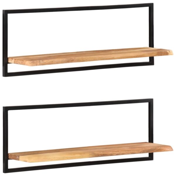 vidaXL Wall Shelves 2 pcs 39.4"x9.4"x13.8" Solid Wood Acacia and Steel - Image 9