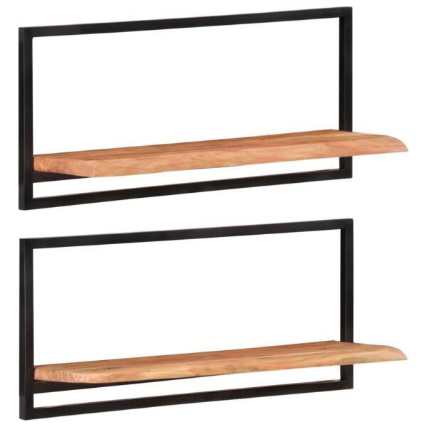 vidaXL Wall Shelves 2 pcs 31.5"x9.8"x13.8" Solid Wood Acacia and Steel - Image 11