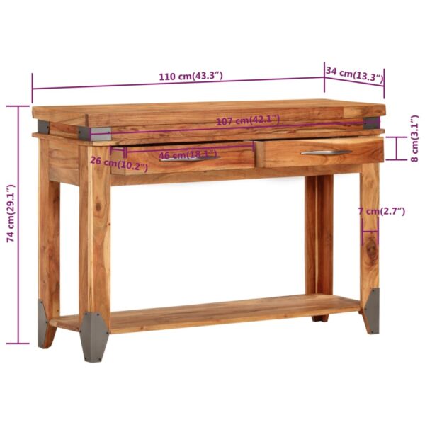 vidaXL Console Table 43.3"x13.4"x29.1" Solid Wood Acacia - Image 8