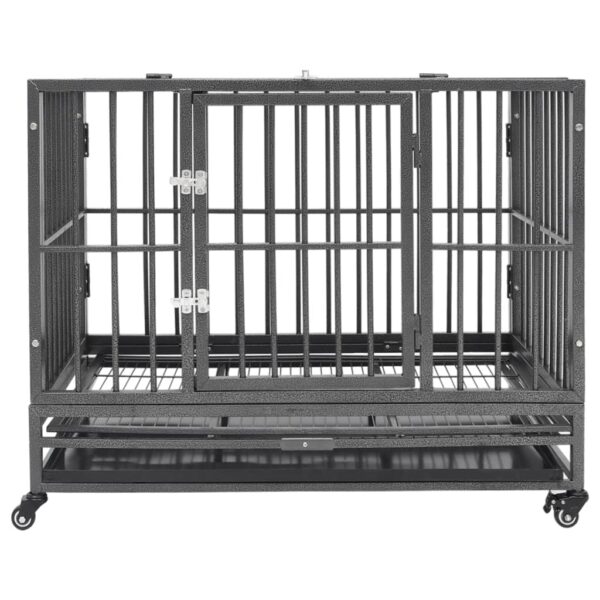 vidaXL Dog Cage with Wheels Steel 40.2"x28.3"x33.5" - Image 2