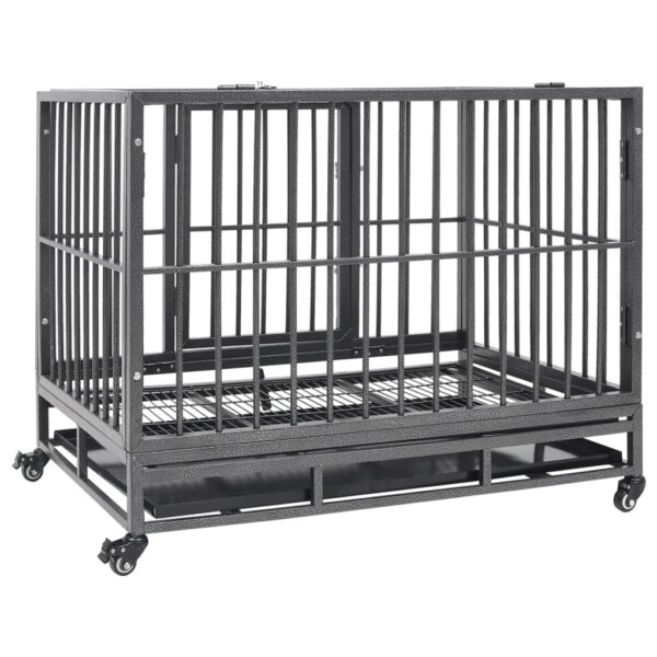 vidaXL Dog Cage with Wheels Steel 40.2"x28.3"x33.5" - Image 4