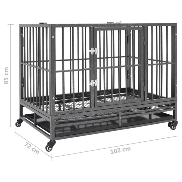 vidaXL Dog Cage with Wheels Steel 40.2"x28.3"x33.5" - Image 8