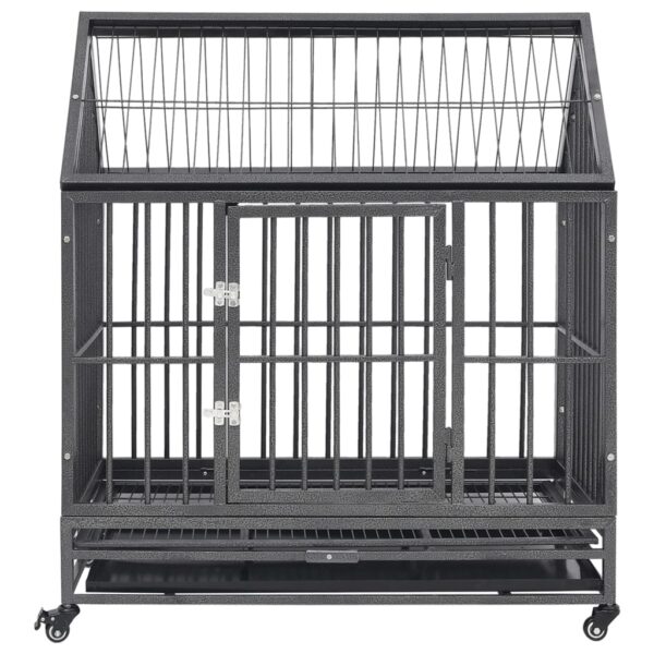 vidaXL Dog Cage with Wheels and Roof Steel 36.2"x24.4"x41.7" - Image 2